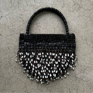 MAYA EVANGELISTA Vintage Rare Purse Clutch hand bag dangling Beads Bag beaded